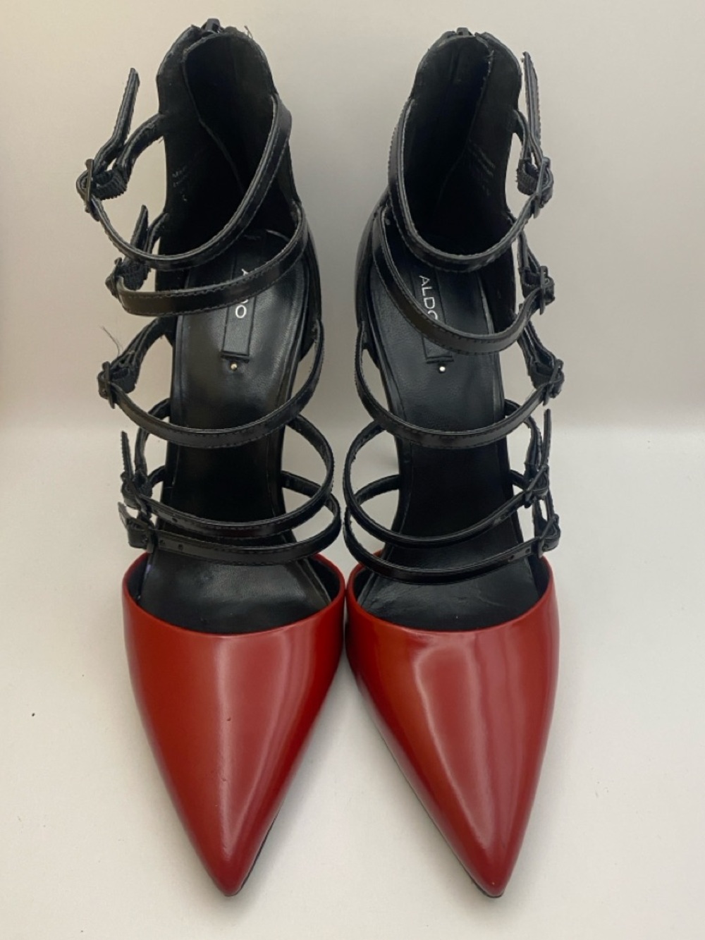 ALDO Kieu Red & Black Cage Heels Size 7 - Picture 2 of 14